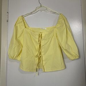 Etophe Studios Yellow puffer sleeve cropped tie front blouse top medium